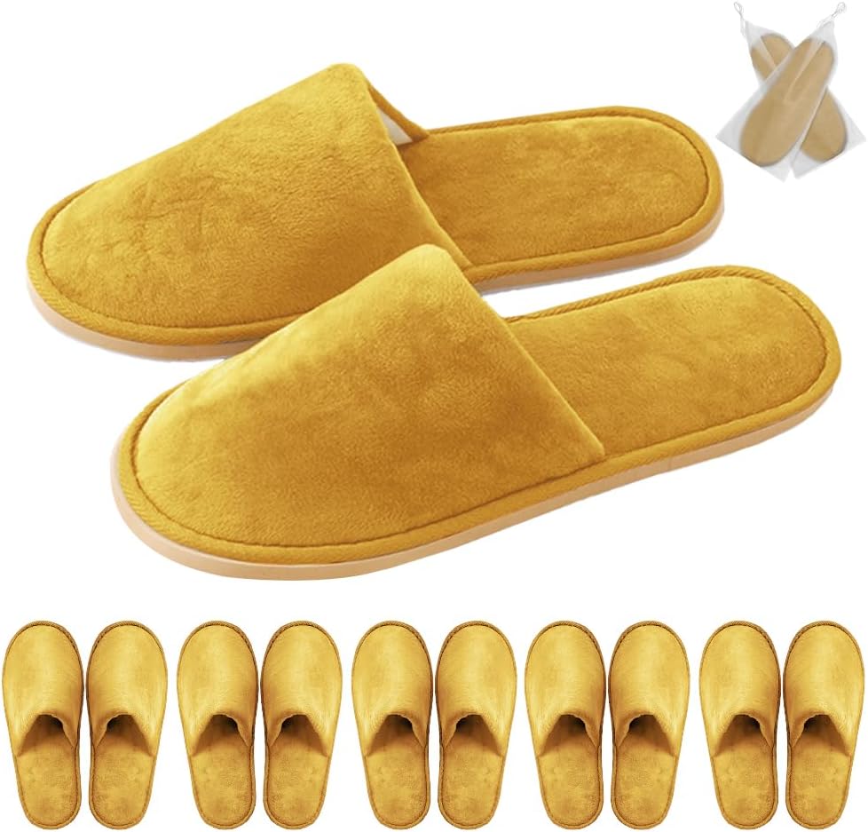 GONG GONG 2-6 Pairs Non Slip Disposable Slippers, Washable & Reusable, Closed Toe Crystal Velvet Slipper for Guest, Bathroom, House, Hotel, Party, SPA, Wedding