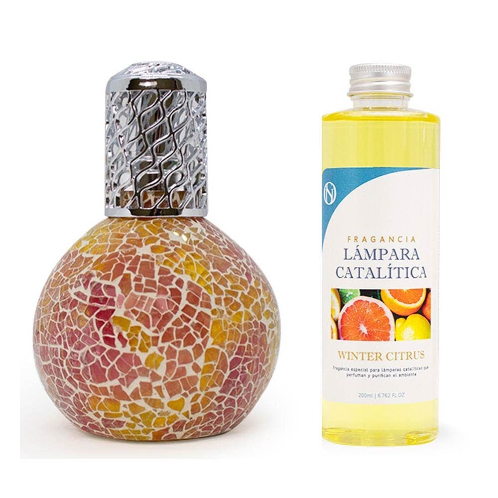 Pack Ahorro Lámpara Catalítica Mosaico Bicolor + Fragancia Aroma Winter Citrus 200ml. Elimina malos olores e impurezas, perfuma y limpia.