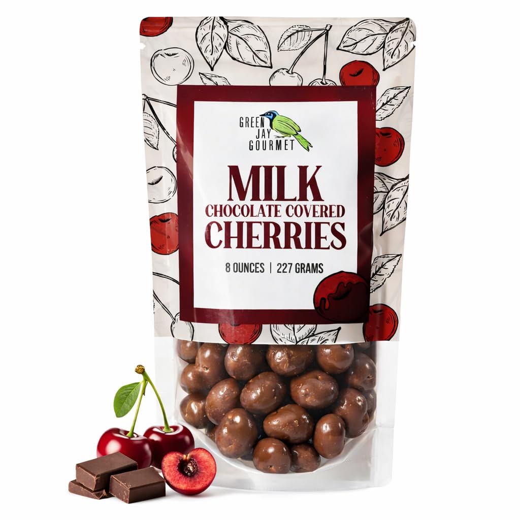 Green Jay Gourmet Milk Chocolate Cherries - Handmade & Fresh Milk Chocolate Covered Cherries from Michigan - Great Gift for Chocolate Lovers - 8 Ounce Resealable Bag