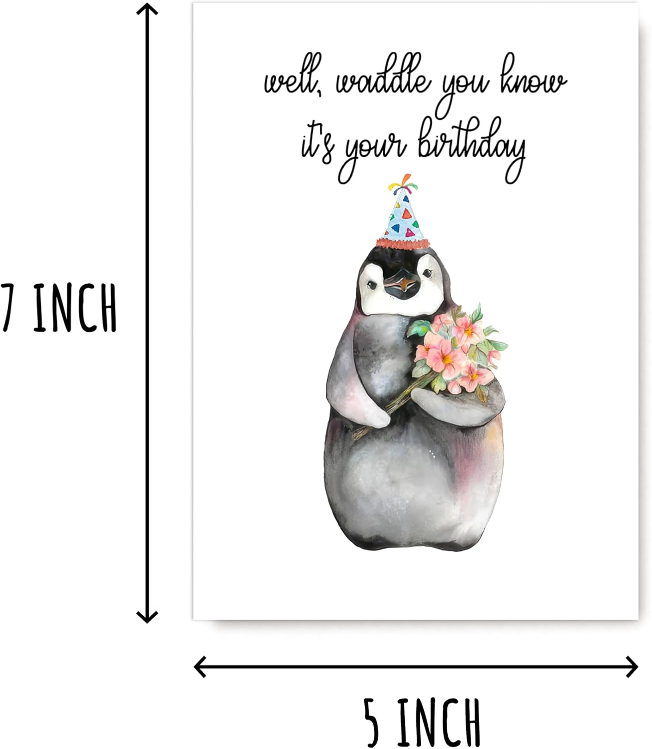 Waddle You Know It's Your Birthday Funny Card - Penguin With Birthday Hat Cute Card - Penguin Cute Card - Greeting Card - Image 2