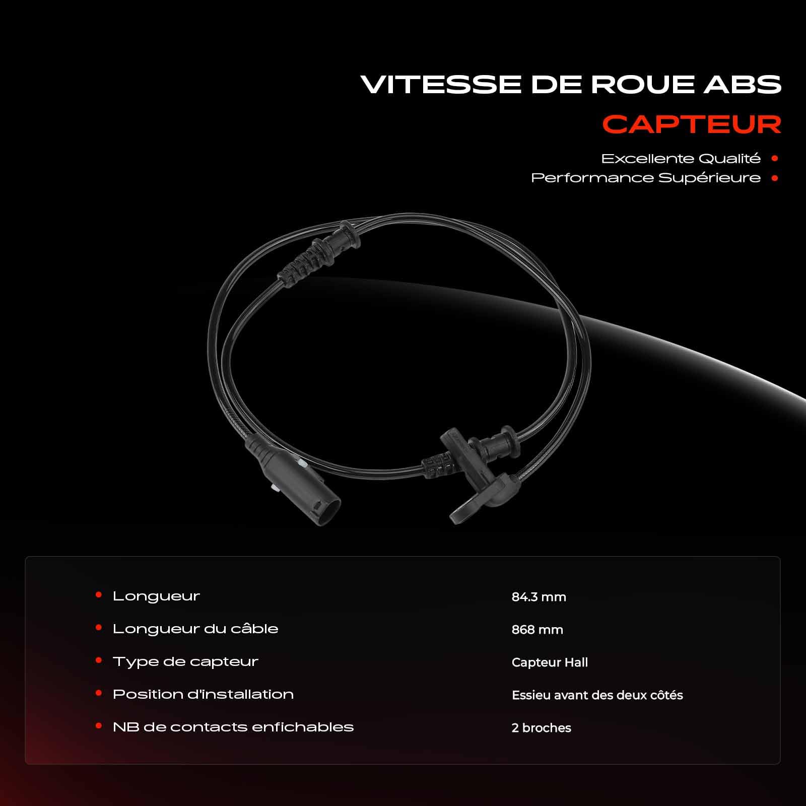 Frankberg Capteur ABS Avant Compatible avec Sprinter 3,5-T Bus B906 1.8L-3.5L 2006-2022 C.r.a.f.t.e.r 30-50 Remorque 2F 2.0L 2.5L 2012-2016 Remplacer# A9065403917