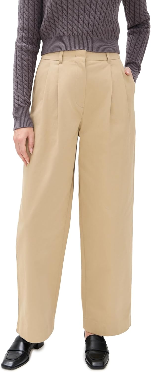 DUNST Women's Double Pleated Wide Chino Slacks