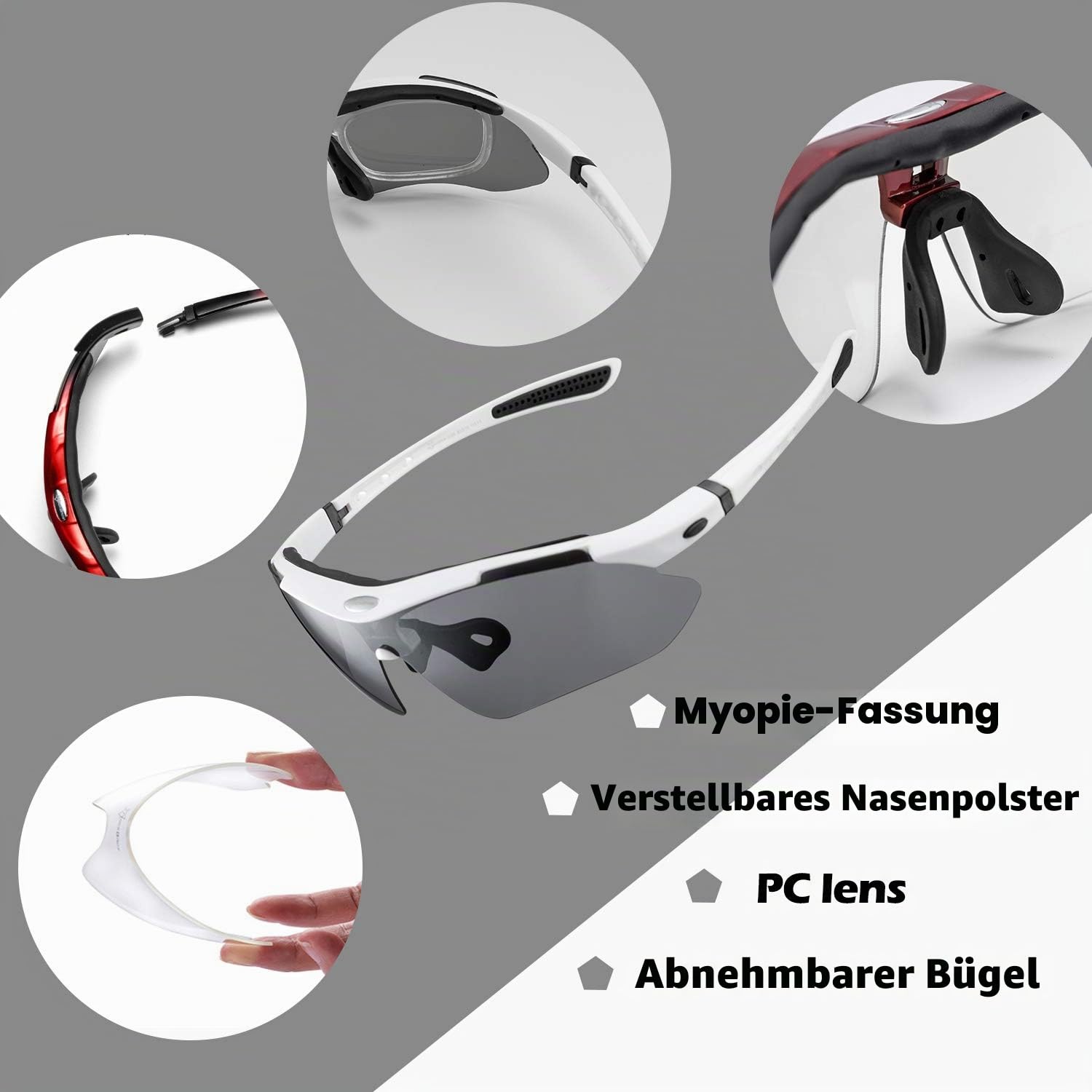ROCKBROS Fahrradbrillen Polarisierte Sonnenbrille mit 5 Wechselgläsern Damen Herren Sportbrillen Radbrille für Outdoor-Sport Radfahren Laufen Angeln