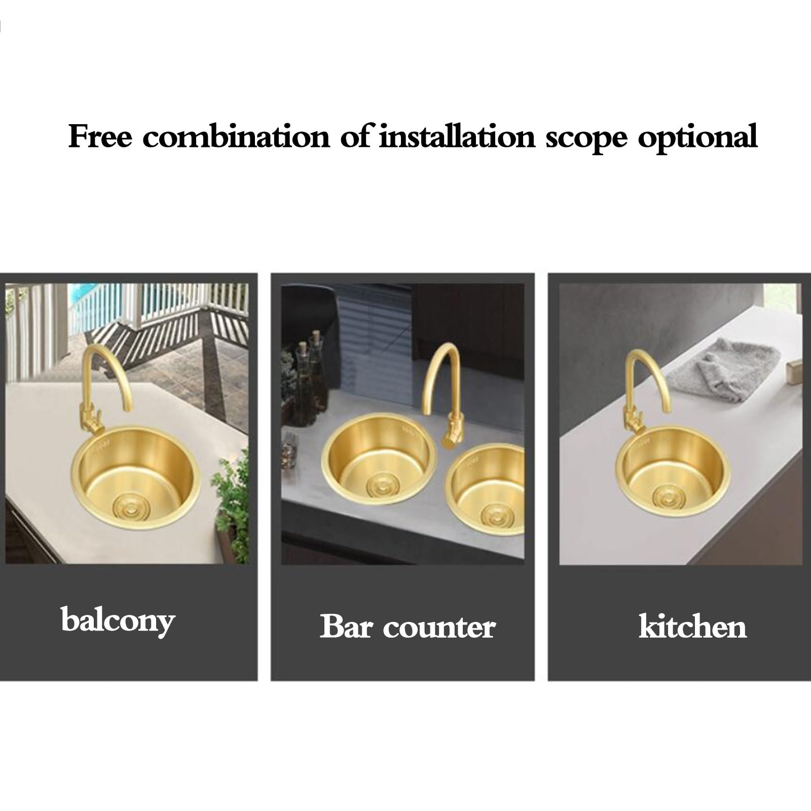 Fregadero Redondo Dorado 32/36/40cm Fregadero Acero Inoxidable Cafetería Estudio Lavabo Verduras Vehículos Recreativos Nueva Decoración Hogar Apartamento Cocina Piscina Agua.(36 * 36 * 19cm)