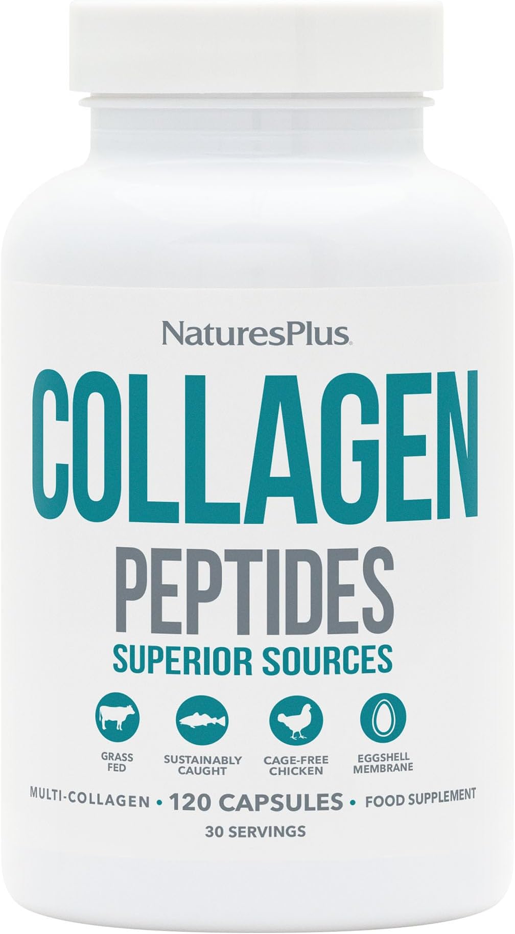 NaturesPlus Collagen Peptides Capsules - Sustainable Hydrolysed Collagen Supplement, 6 Major Types of Collagen - Non-GMO, Gluten Free - 120 Capsules