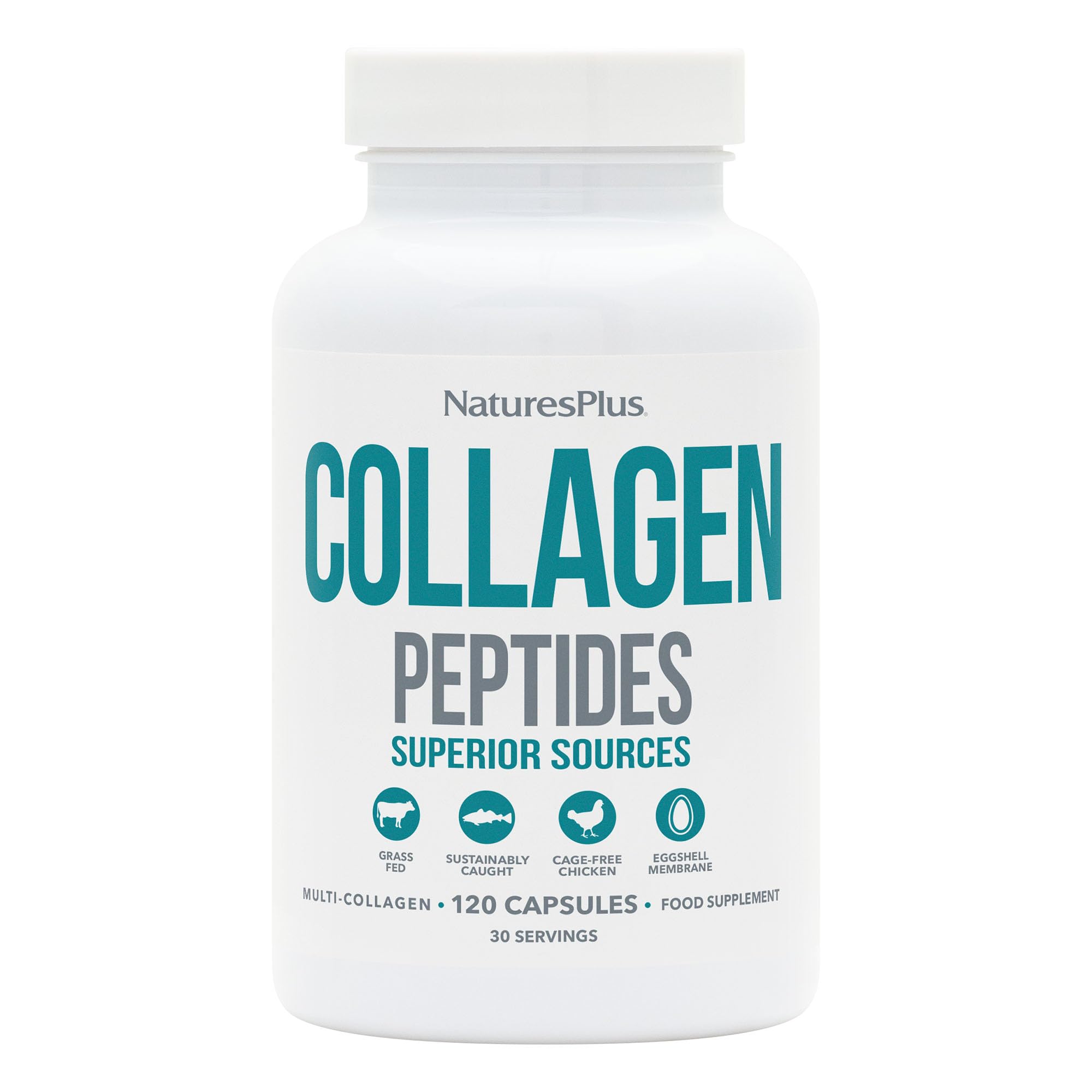 NaturesPlus Collagen Peptides Capsules - Sustainable Hydrolysed Collagen Supplement, 6 Major Types of Collagen - Non-GMO, Gluten Free - 120 Capsules