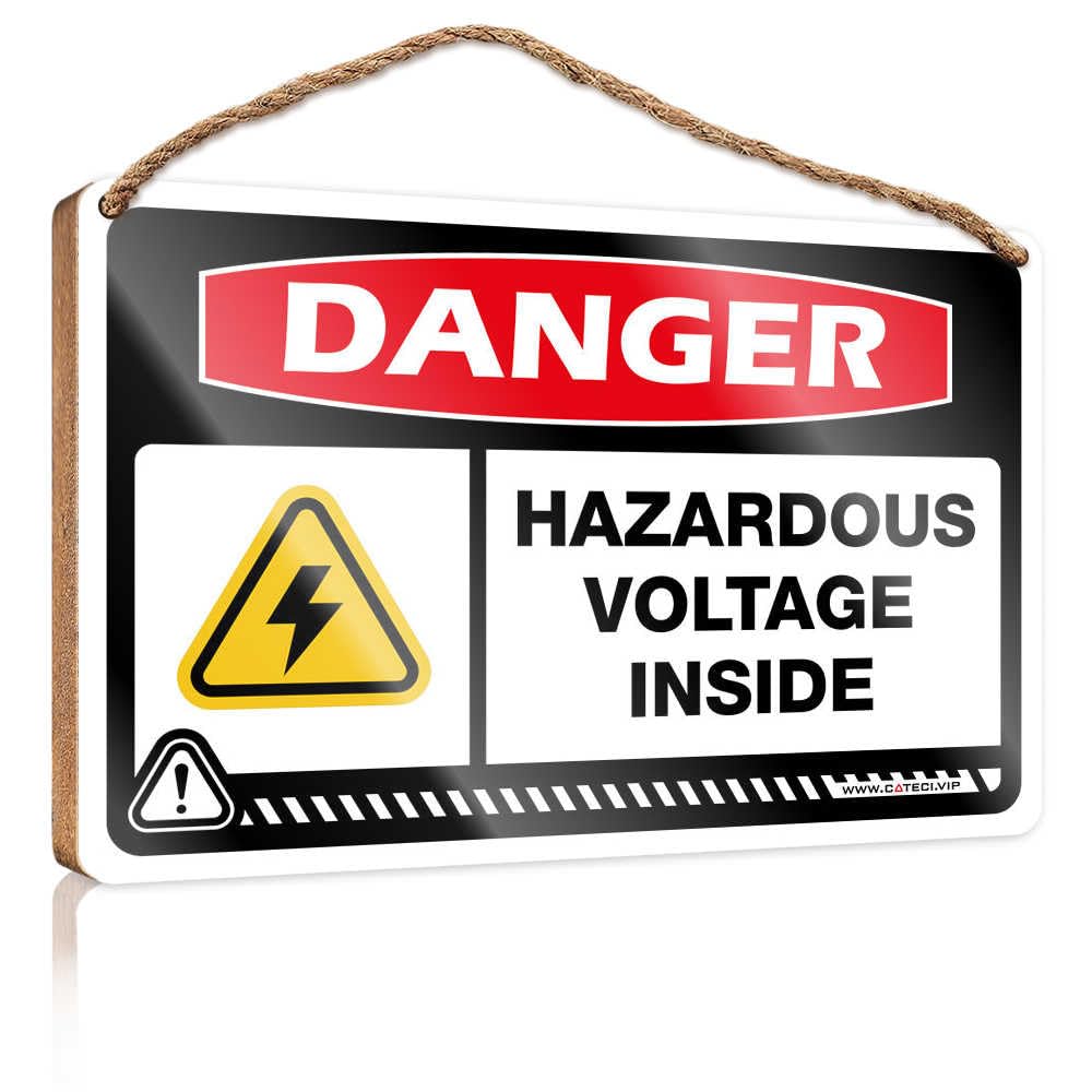 HMQW Diy Door Front Sign Danger Hazardous Voltage Inside Wooden Sign Funny Bathroom Signs Porch Decor(23X35CM)