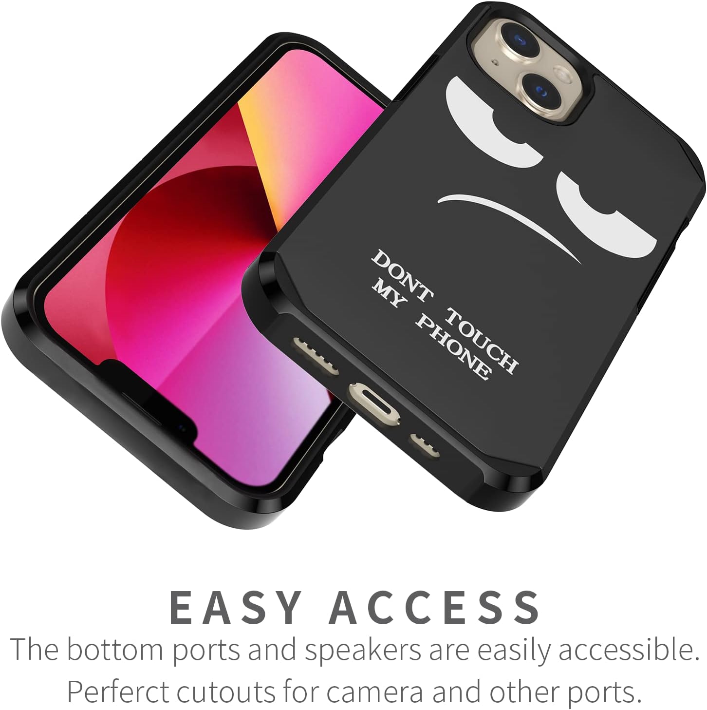 for iPhone 13/14 Case, Cute [Don't Touch My Phone] Shockproof Dual Layer Heavy Duty Protective Silicone Plastic Cover for Girls Women Boys Men Phone Case (iPhone 13/14 6.1-inch) - Image 3