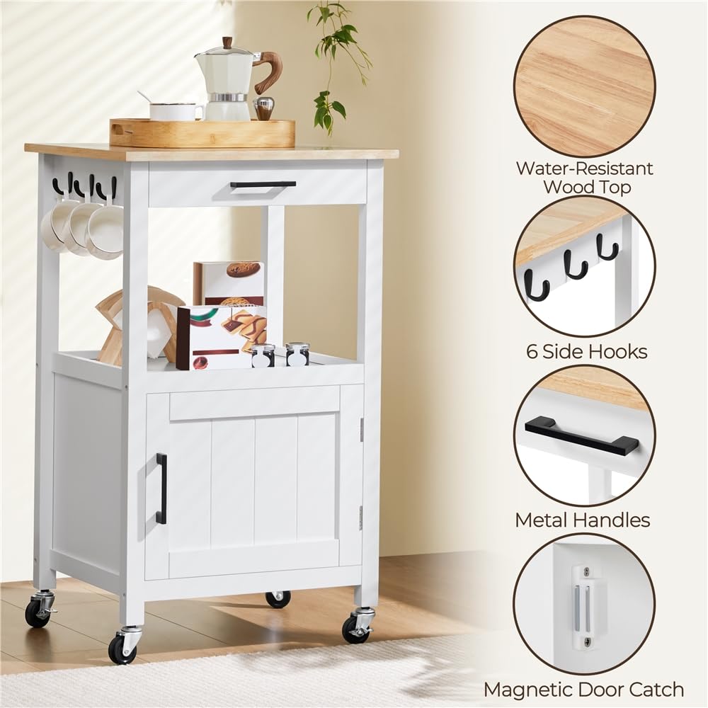 Yaheetech Carrello Cucina Bianco con Ruote di Servizio Credenza Mobile Portavivande a 2 Ripiani per Microonde Struttura in Legno e Metallo Moderno 55 x 45 x 89 cm