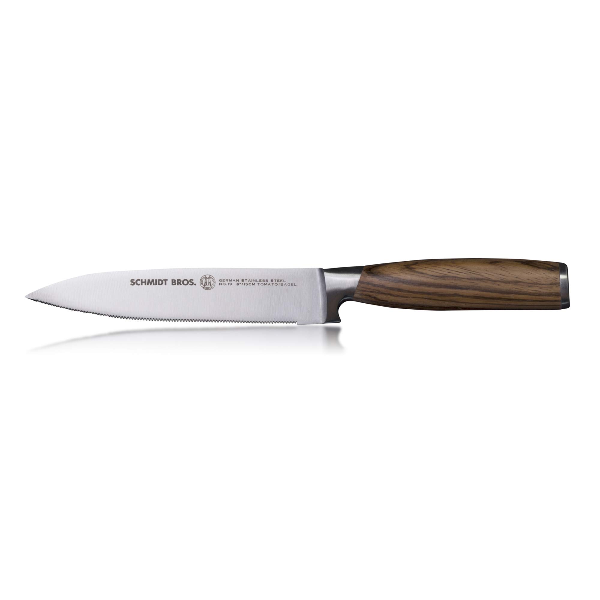 Schmidt Brothers - Zebra Wood 6" Serrated Utility Knife, High-Carbon German Stainless Steel Cutlery