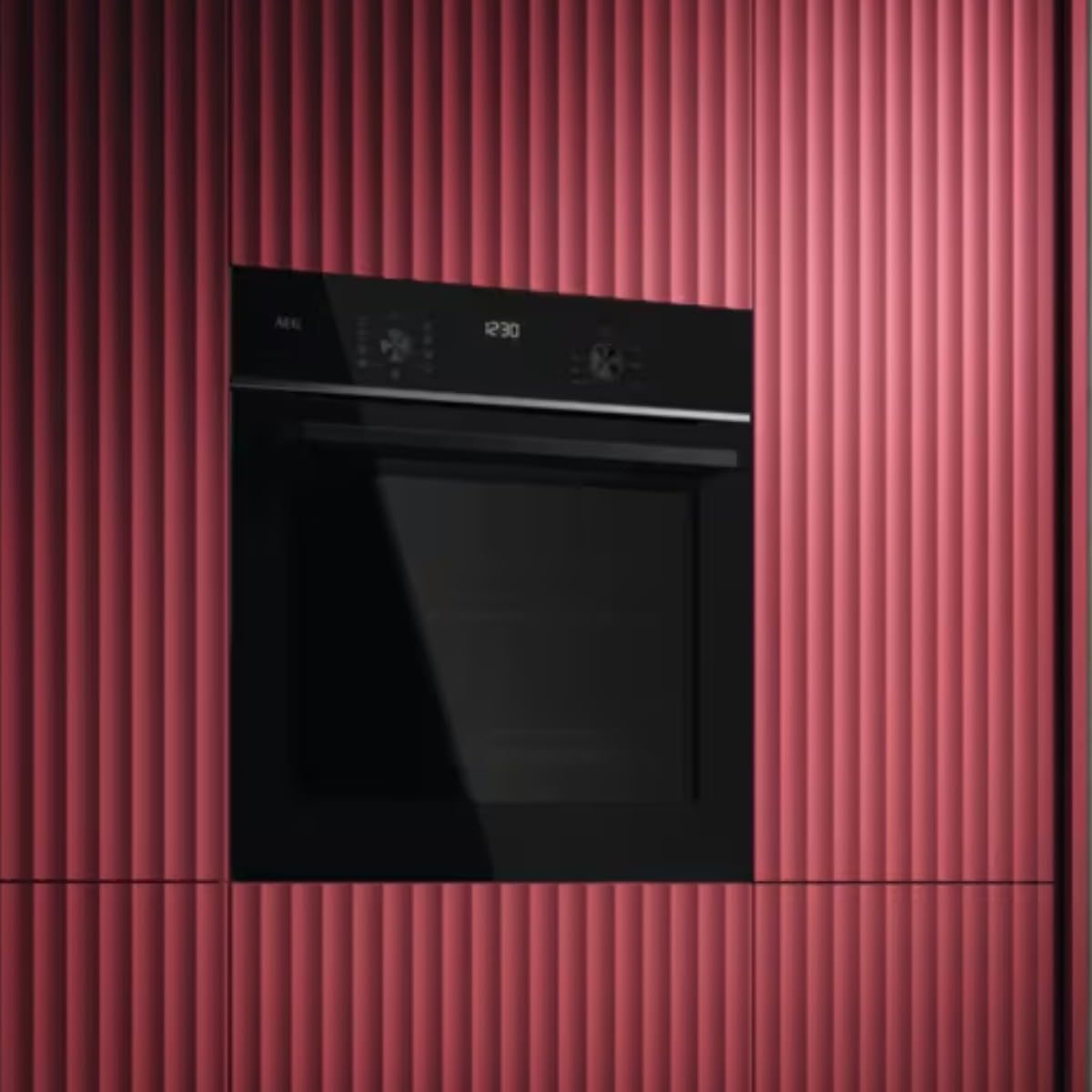 AEG TU5AB21FSB – Horno Multifunción Serie 5000 SurroundCook, 72 L, Display LED, Limpieza AquaClean, 9 Funciones, Mandos Escamoteables, Carriles Telescópicos 1 Nivel, Cristal Negro, Inox Infinity