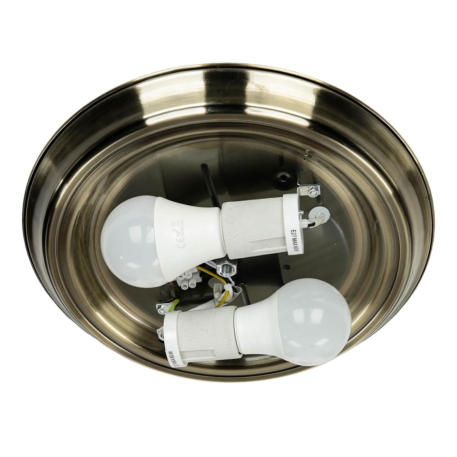 Lámpara de techo metal vidrio latón, blanco dormitorio salón pasillo Ø28,5 cm E27 2 luces lámpara de techo redonda Art Nouveau cocina TOP