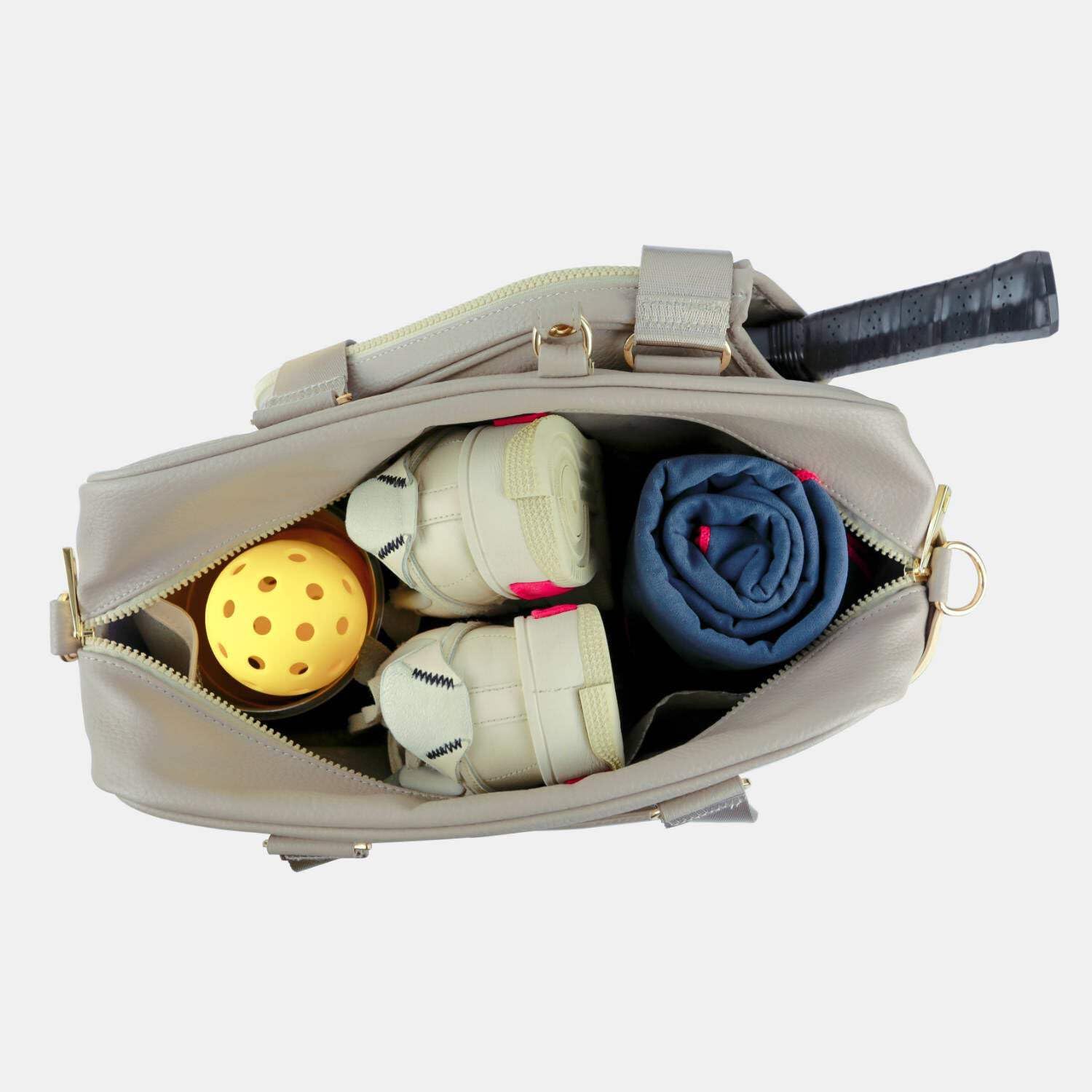 Harmony Pickleball Tote Bag in Vegan Leather | Spacious Organizer, Detachable Paddle Holder, Unisex-Adults, Stylish Gift for Pickleball Lovers | Latte