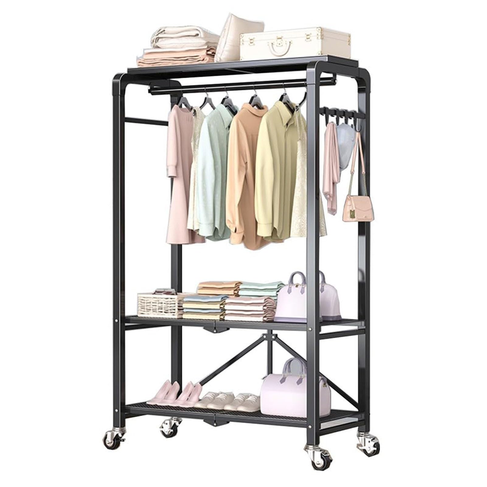 FGXHHS Freestanding Multifunctional Garment Rack with Storage Shelf for Home Bedroom Clothes and Shoes Organization