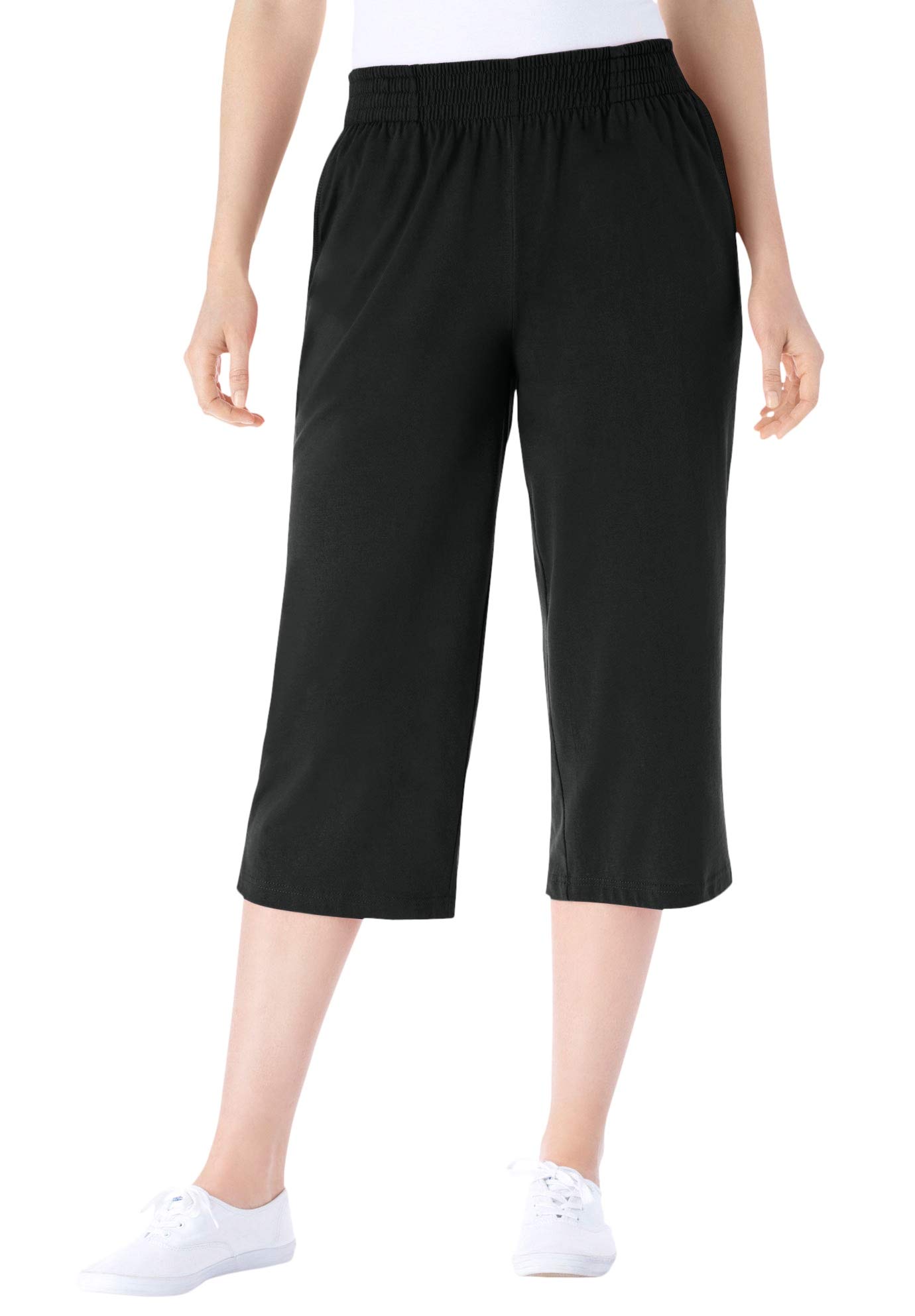 Woman Within Plus Size Petite Elastic-Waist Pull-On Knit Pocket Capri Pants