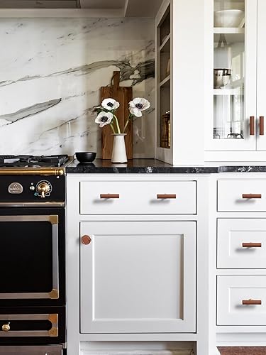 Miniatura 6 de Paquete de 5 tiradores de cuero marrón para cajones de cocina, tocador de baño, pomos de armario