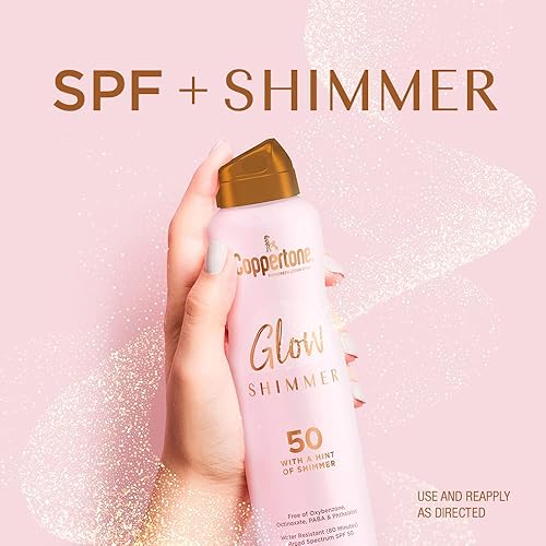Miniatura 3 de Coppertone Glow with Shimmer Sun Screen Spray SPF 50, protector solar resistente al agua, protector solar SPF 50 de amplio espectro, spray de 5 onzas