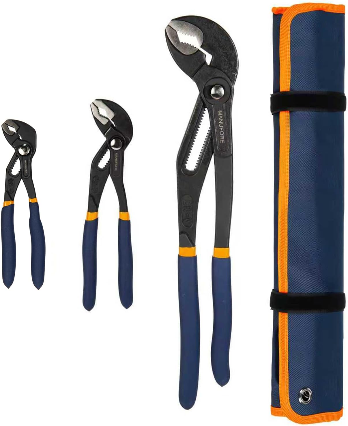 MANUFORE Water Pump Pliers, 7/10/16 Inch Quick Release Groove Joint Pliers with V-Jaw, for Griping Pipes, Rods, Shafts