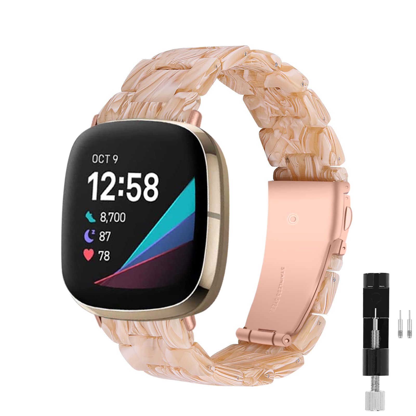 JOPLKOL Resin Strap Compatible with Fitbit Sense/Sense 2/Versa 3/Versa 4, Waterproof & Lightweight Bracelet Wristband,Fashion Strap for Fitness Tracker Women (Silk White)