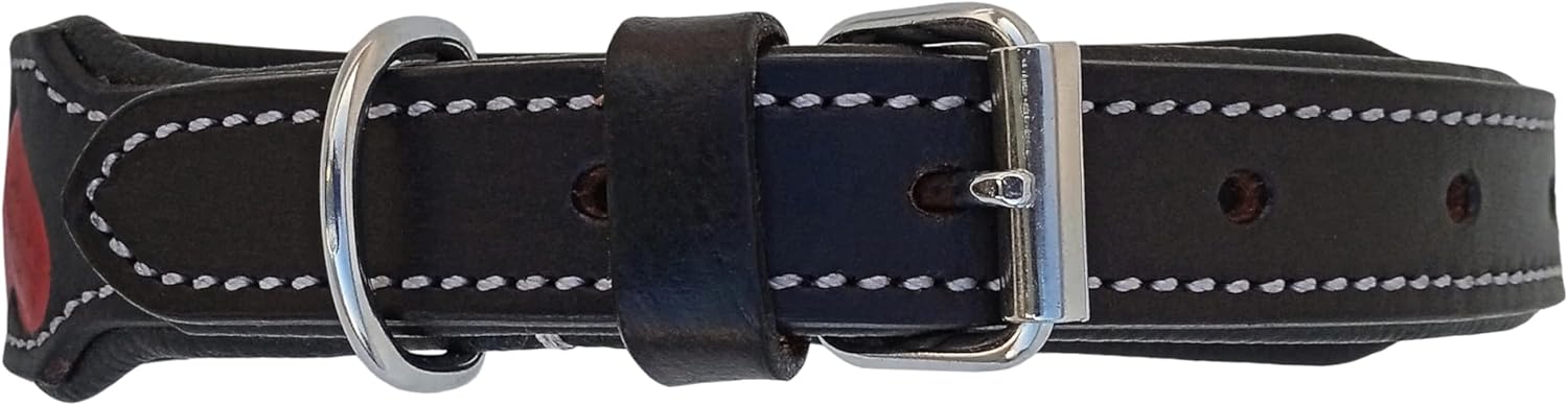 Heavy Duty Heart Leather Dog Collar Adjustable Padded Soft for Small Puppies and Big Dogs 10AB162-M