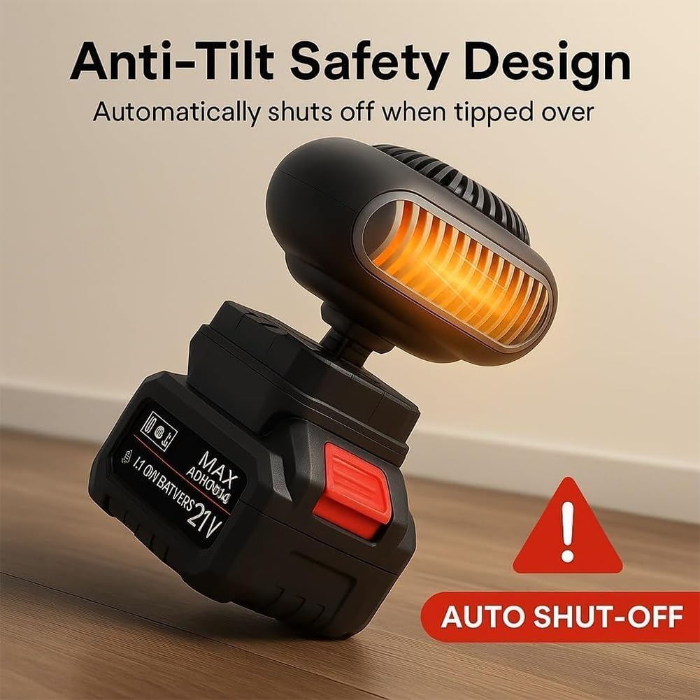 Chauffage a Batterie,Petit Chauffage De Voiture 170 W,,Désembueur De Vitres De Voiture Sans Fil Avec Piles, Pour Camping-Car, Tente, Voiture, Tricycle électrique, Bureau (1*battery, One Size)