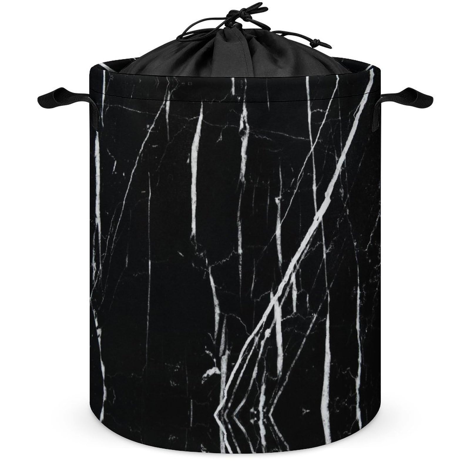 Wlntrophic Drawstring Laundry Hamper, Black Marble Laundry Basket, Washing Basket with Handle