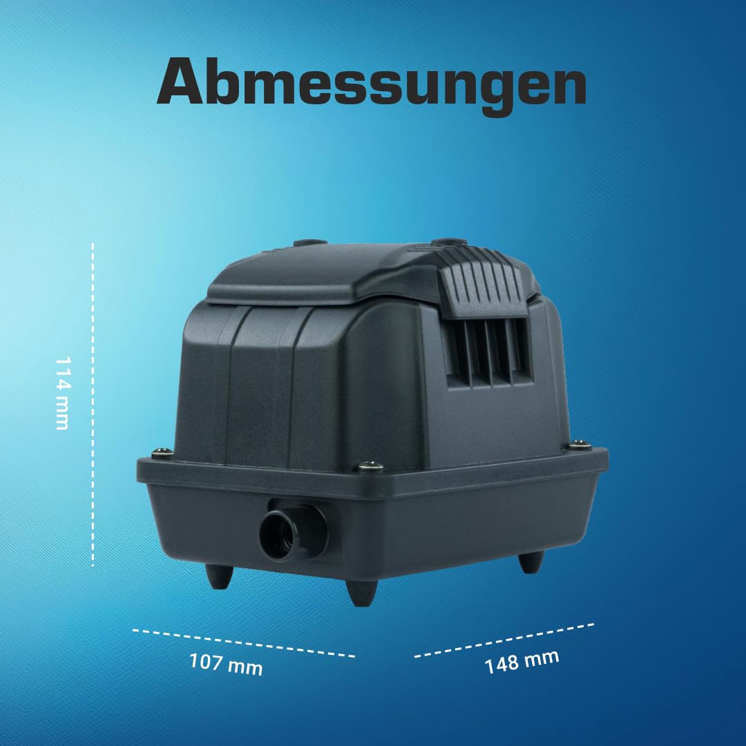 Teichbelüfter 600 L/H stufenlos regulierbar, 10 Watt Sauerstoffpumpe für Teich, Membranpumpe 10 L/Min, Teichbelüftung, Luftpumpe Teich, Belüfterpumpe für Gartenteiche, Teichbelüftungspumpe