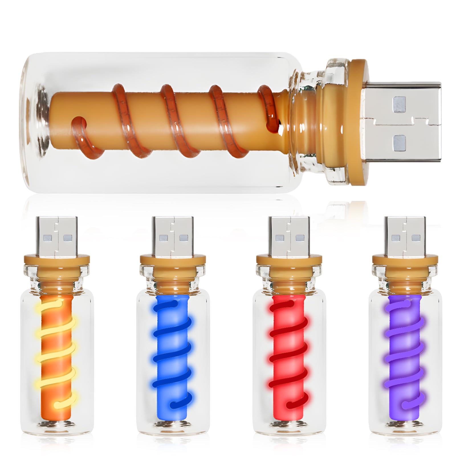 4 luci notturne a LED USB, mini luce LED per auto, dimmerabile, lampada USB con touch, retro USB, luce notturna in vetro trasparente, luce notturna bianca calda, rosso, blu, viola