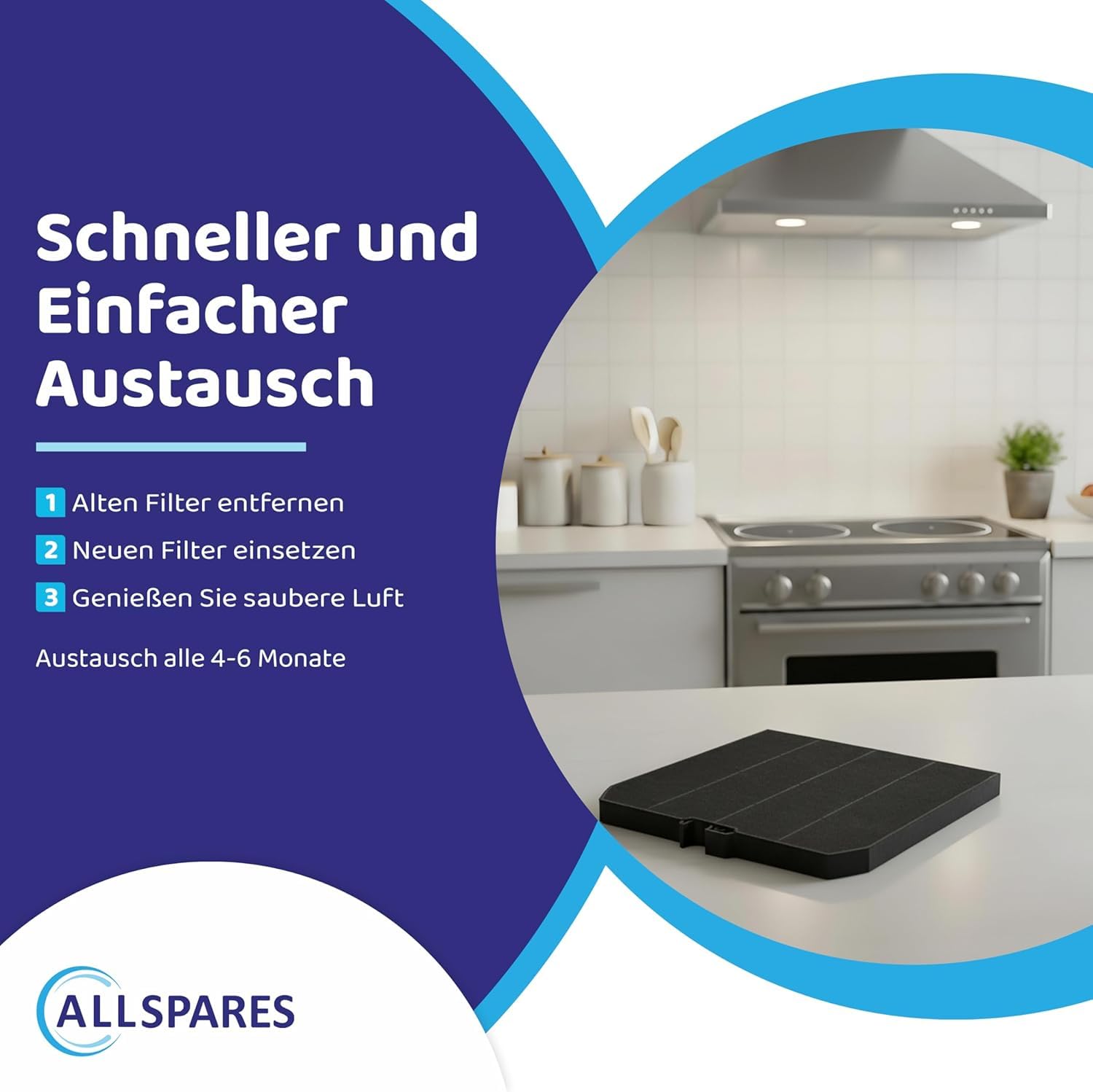 AllSpares Aktivkohlefilter für Dunstabzugshauben geeignet für Falmec Nr. 3/103050107 | Airlux CR1000 | 232 x 211 x 13 mm