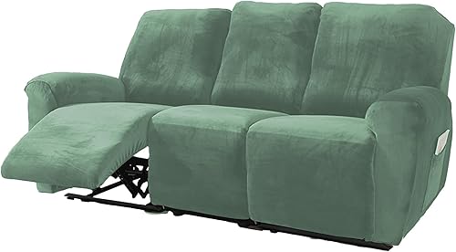 Miniatura 11 de NORTHERN BROTHERS Fundas de terciopelo para sofá reclinable de 8 piezas de 3 plazas, funda elástica para sofá reclinable, funda gruesa y suave, Gris