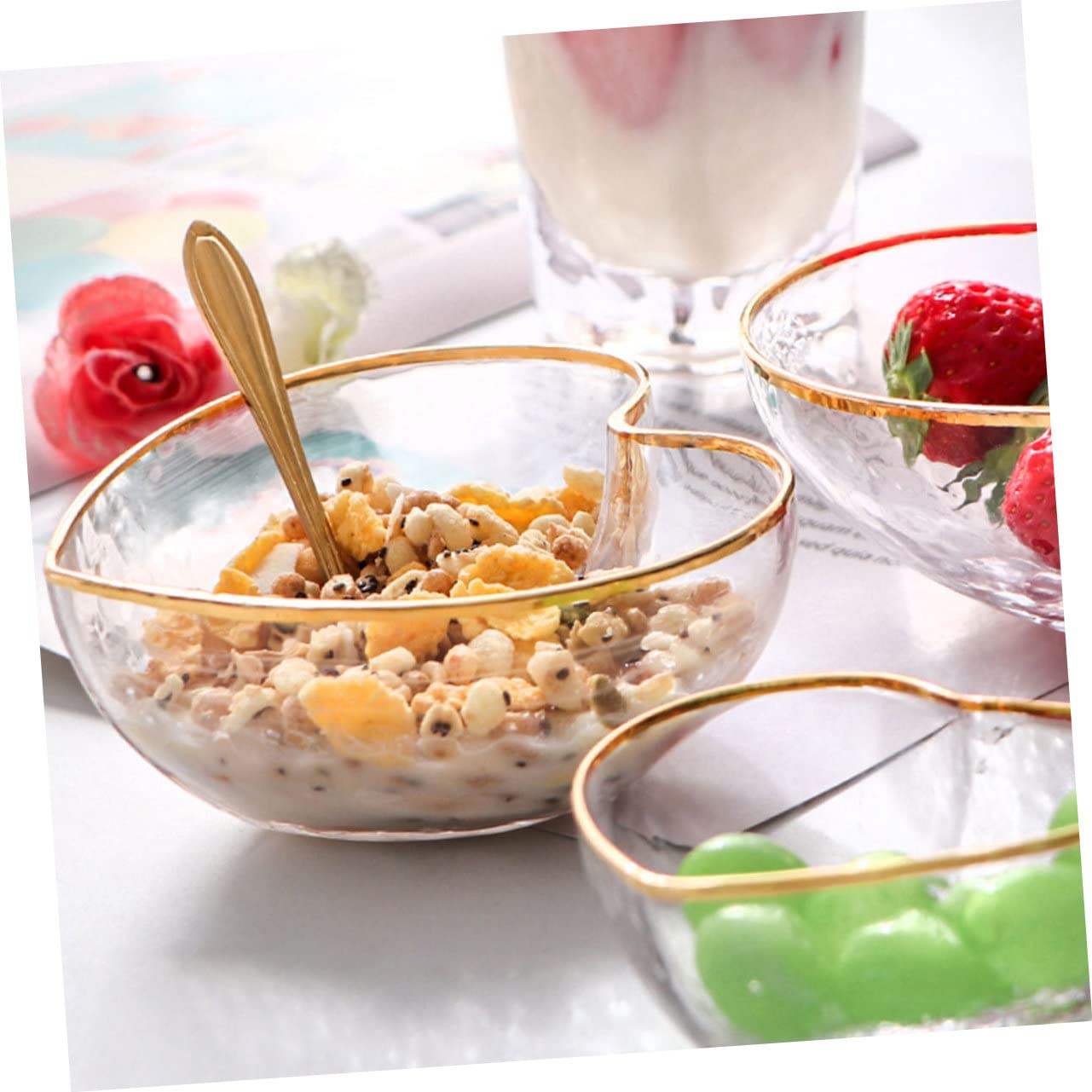 Cabilock Ensemble Bol et Tasse à Dessert en Verre, Saladier Transparent, Surface Lisse et Brillante, 4 Pièces, pour Mariages et Réunions de Famille