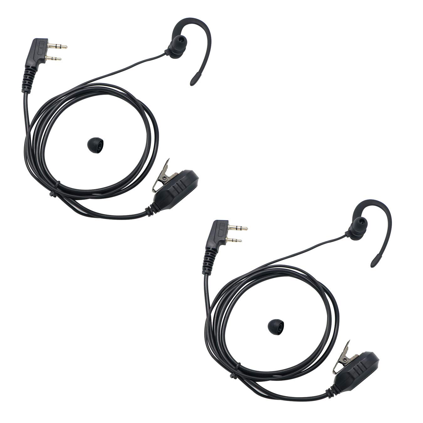 2 Way Radio Earpiece with Mic, 2 Pin Walkie Talkie Headset with Microphone Compatible for Baofeng UV5R 888S UV-82HP BF-F8HP Kenwood Retevis H-777 RT21 RT22 Two Way Radio (2 Pack)