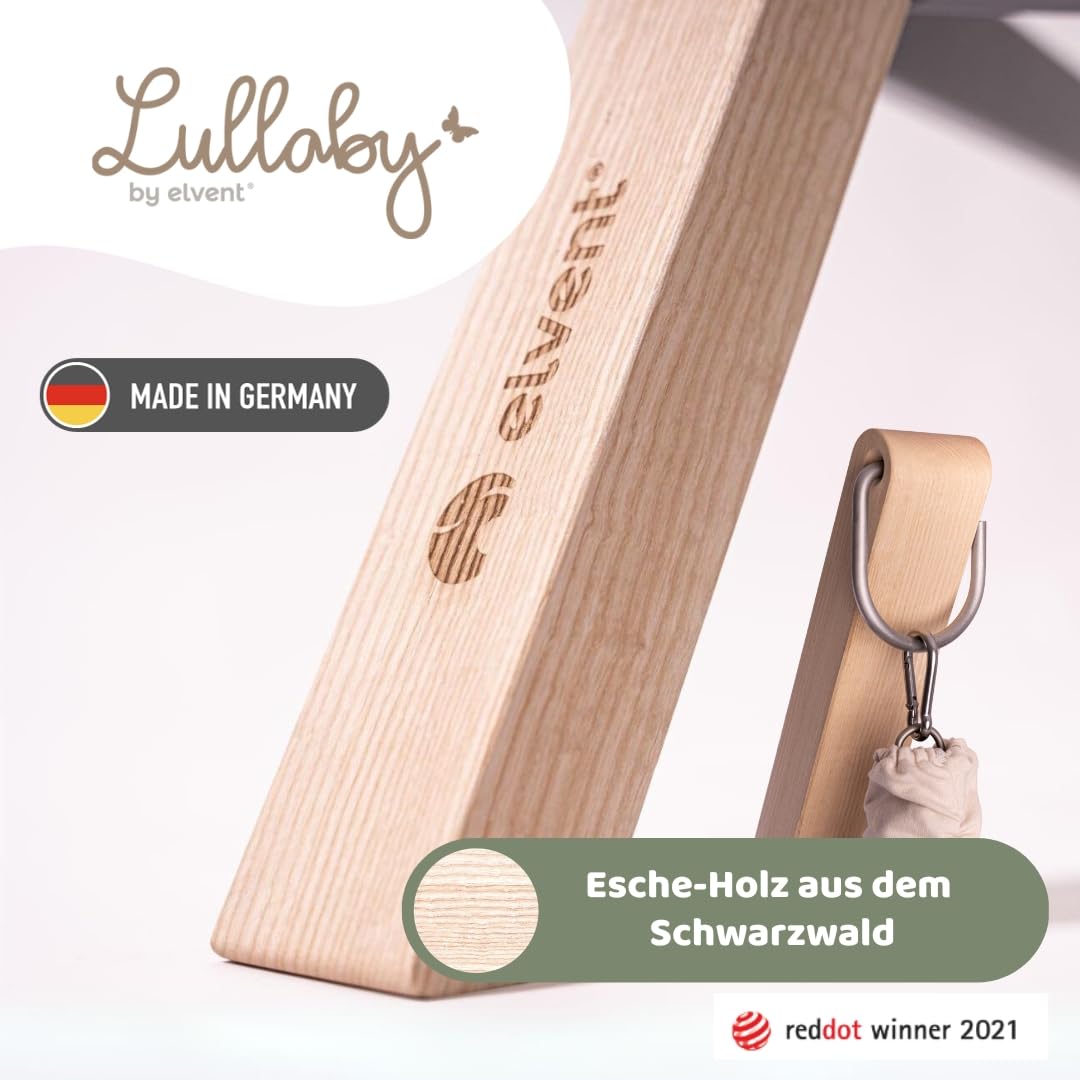 elvent® Lullaby Federwiege Set mit Matratze, Baumwolle, Made in Germany (Baby Hängewiege mit Ständer, Basaltgrau)