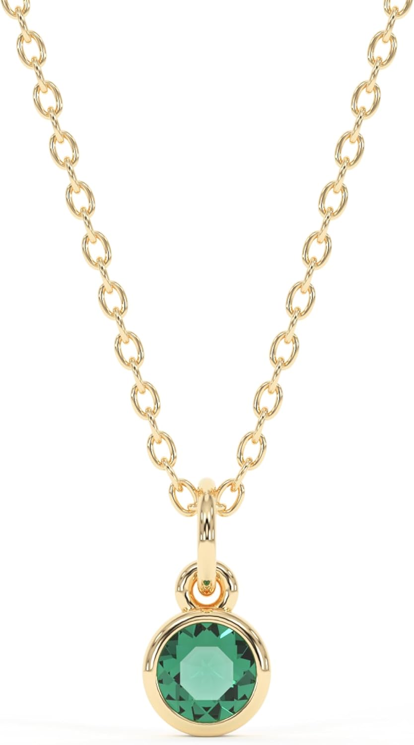 18k Gold Minimalist Round Crystal Pendant Necklace - A Choice for Valentine's Day Gifts for Women, Birthday Gifts for Women - Stocking Stuffers for Girls Teen