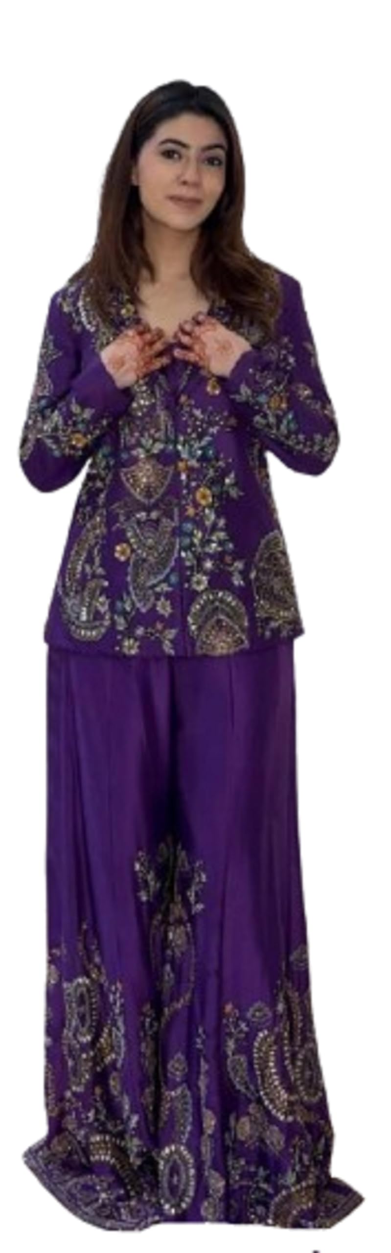 brand of brothers stor Lehenga Party jacket with palazzo Embroidery work Women's three-piece western outfit for the trendy wedding Shrug with Dhoti style,Hevey Full Stitched Blouse Set Royal Blue-picture-38