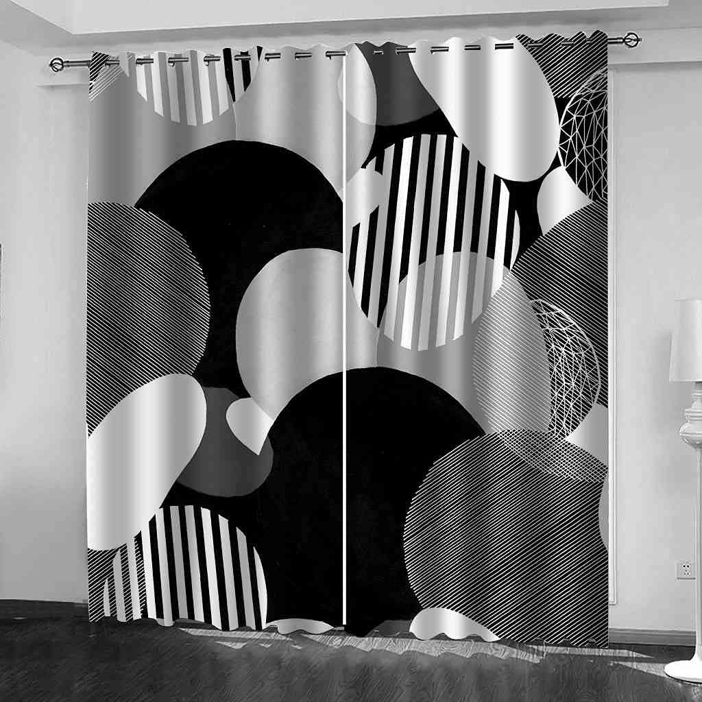 Rideau géométrique noir et blanc 3D au design moderne et finitions oeillets