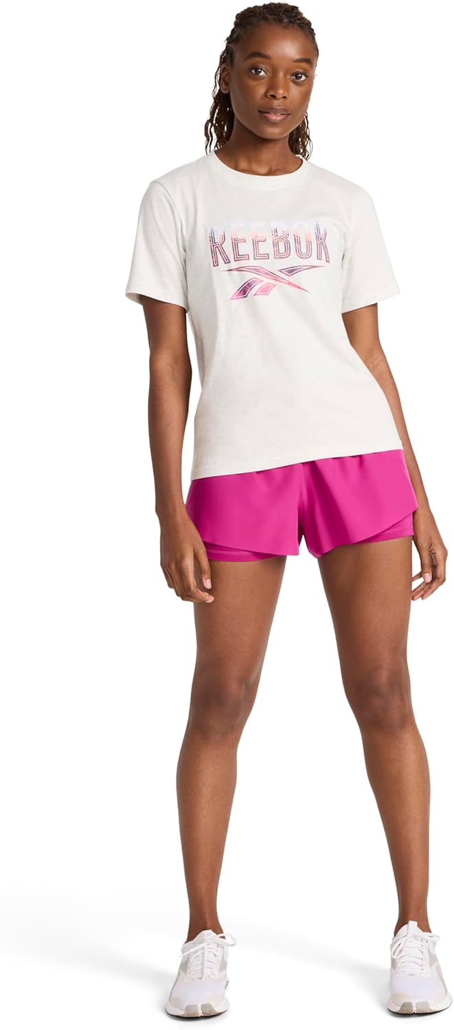 Reebok レディース マウンテンサンセット 半袖 クルーネック Tシャツ、リラックスフィット、軽量コットン100%ジャージー生地