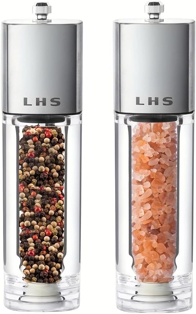 LHS Salt and Pepper Mill Grinder Shaker Set Pack of 2 Stainless Steel Precision Mechanism Ceramic Rotor with Adjustable Coarseness