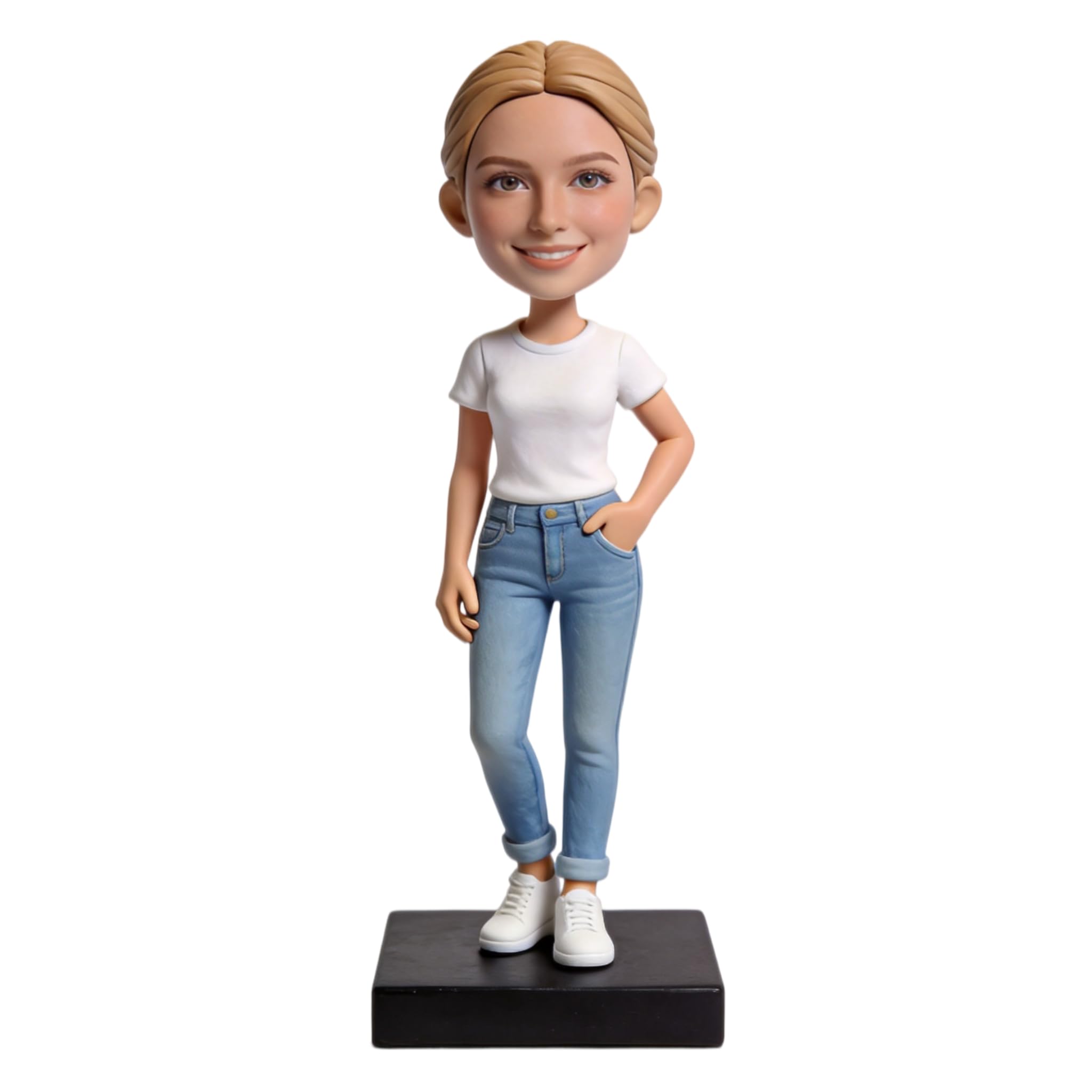 Figura 3D personalizada de moda casual de mujer, figura 3D de la foto, cuerpo completo de arcilla polimérica hecha a mano con accesorio de atuendo casual, regalo de jubilación de cumpleaños y