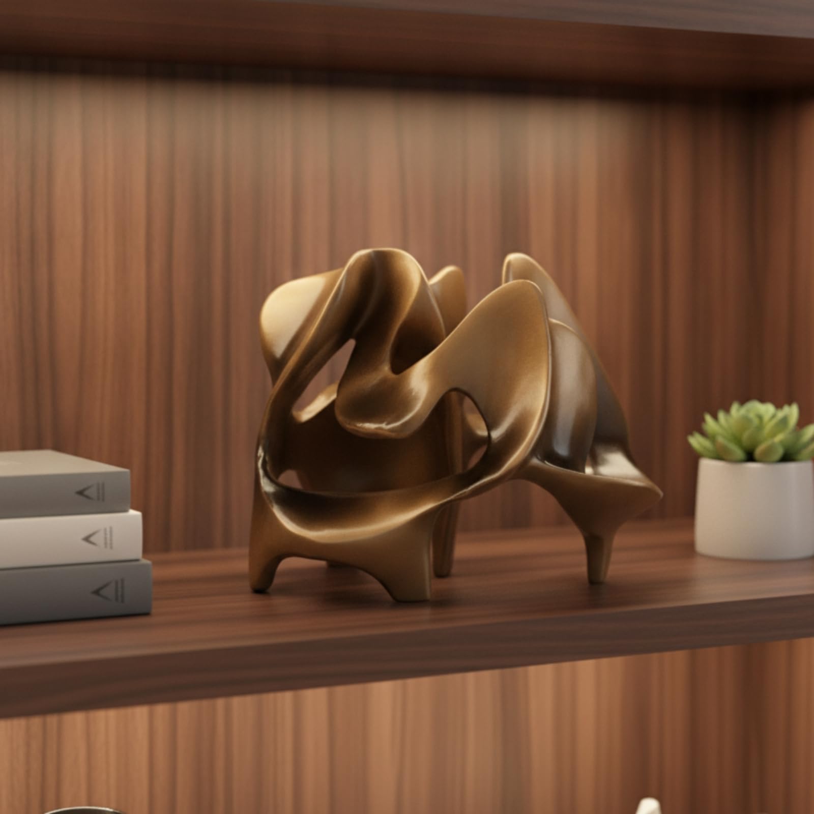 F Fityle Escultura Escultura Moderna Estatuilla Decorativa Figura Geométrica con Brillo Metálico en Resina Diseño Abierto Que Juega con la Luz
