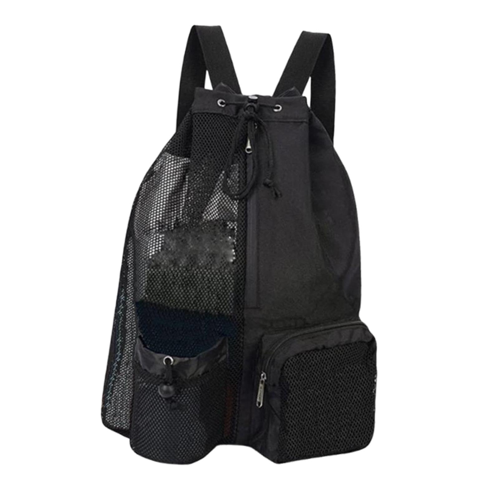 Mesh Drawstring Backpack Large Capacity Folding Portable Lightweight Gym Bag black-image-34
