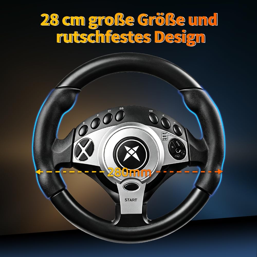 DOYO Rennrad mit 270/400°/900° Drehung, PC-Lenkrad mit Pedalen, Dual-Motor Vibration & Getriebeschalter für PS3, PS4, PC, Switch