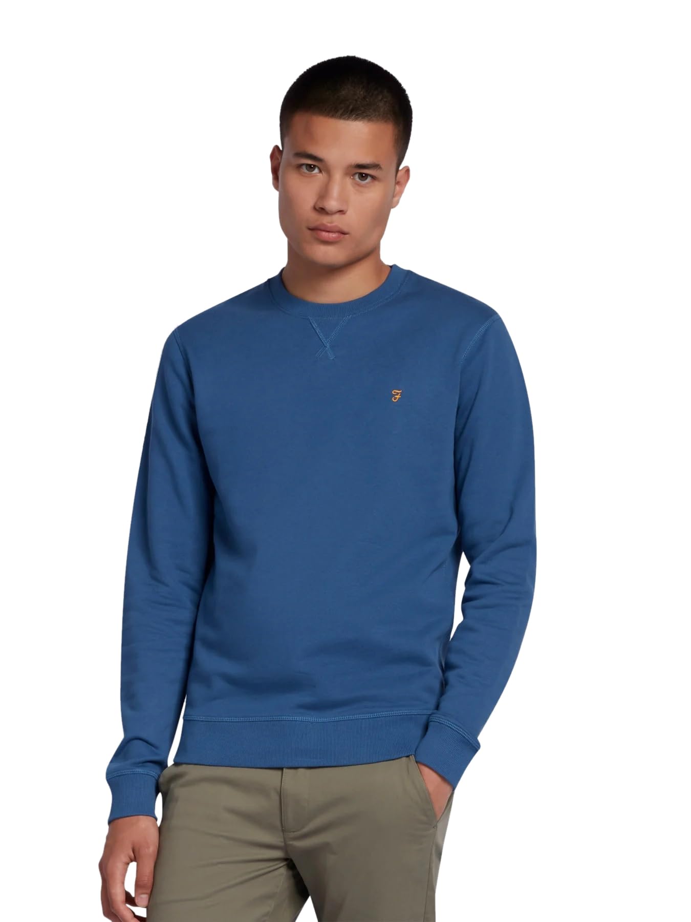 Farah Men's Steel Blue Tim' Crew Neck Sweatshirt Jumper (Steel Blue) L