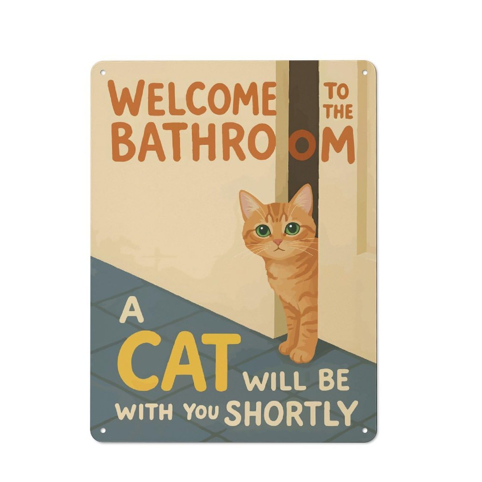 Junmoney Style-5 Tin Wall Plaque 40X30cm With Welcome Bathroom Cat Art For Guest Room Or Hallway, For Garage, Workshop And Man Cave Decoration