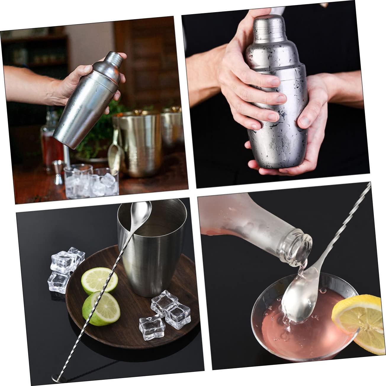 Alipis Set da Barman per Cocktail 13 Pezzi in Acciaio Inox, Shaker 550ml Supporto in Bambù, Portatile per Casa e Bar