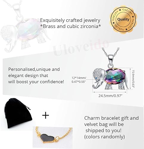 Miniatura 7 de Uloveido Collar colgante de elefante de la suerte de topacio místico arco iris regalos día N1154