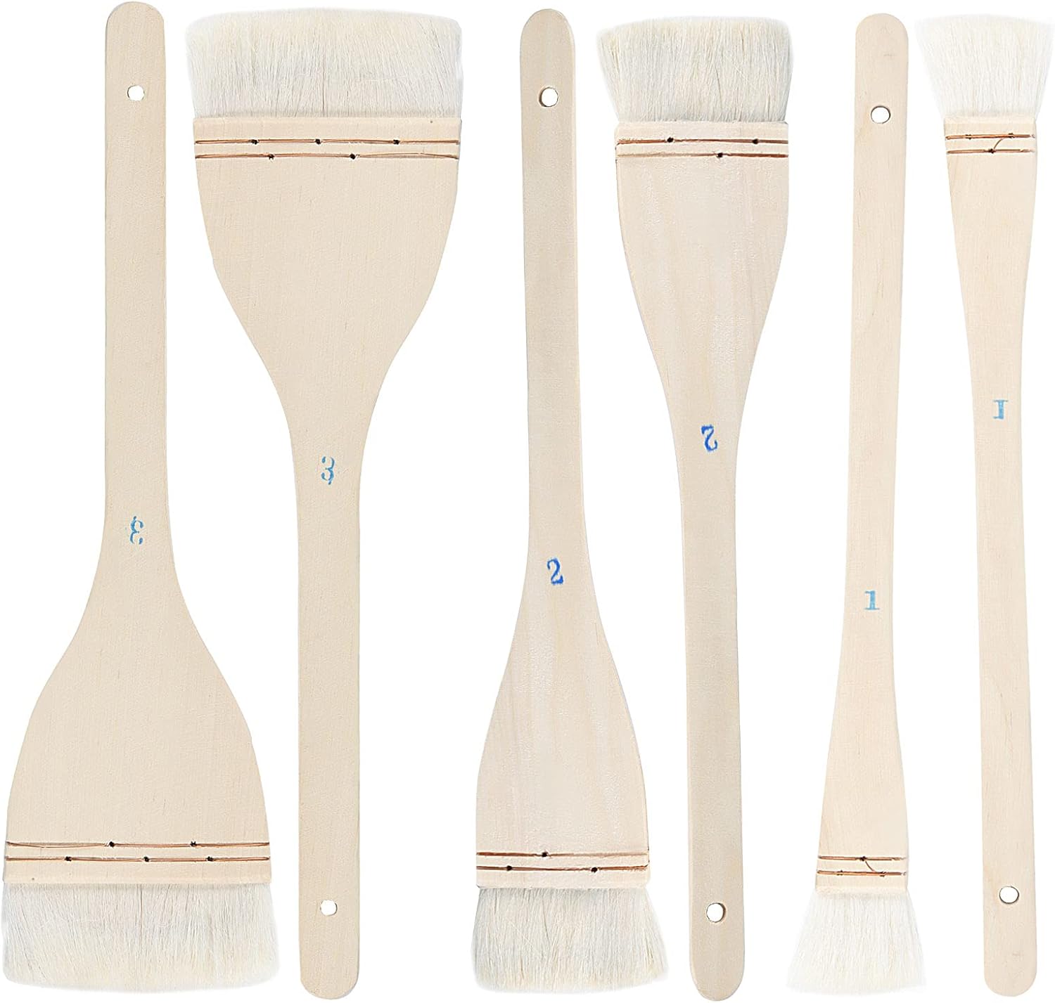 ZEONHEI 6 PCS 3 Size Flat Hake Brushes, Soft Goat Hair