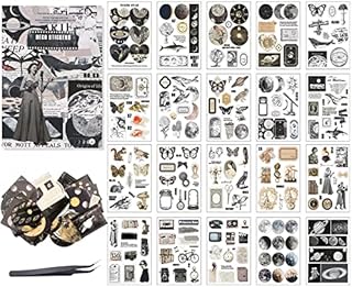 Carreuty 211PCS Scrapbooking Stickers, Vintage Style Astronomy Celestial Transparent Stickers Decorative Planet Moon Space Stickers with Tweezers for Scrapbook Supplies Journal Kit, DIY Card Making