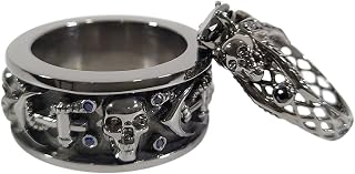 Matching Skull Wedding Ring Set His and Hers Mesh Skull Anchor Couple Set Gun Metal Finish 925 Sterling Silver