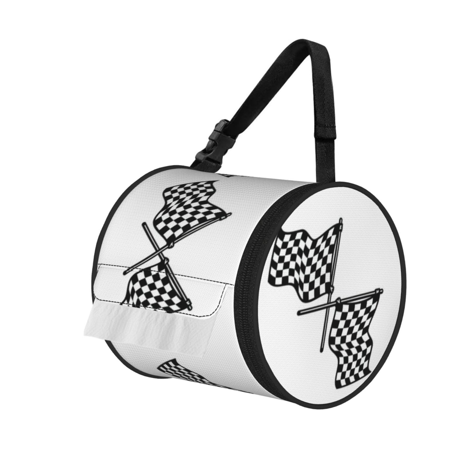 Checkered Flags Race Flag Printed Hanging Tissue Organizer, Smooth Zipper Oxford Cloth Roll Holder for RV Bathroom Desk